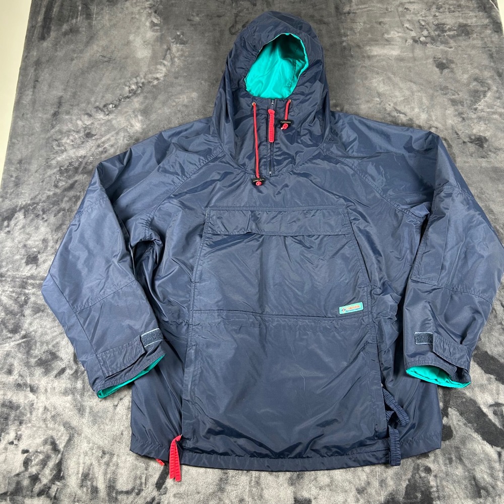 Vintage 90s Columbia Anorak Jacket Mens XL Navy Blue Radial Sleeve Pullover
